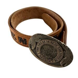 ADM Award Design Medals Brass Belt Buckle with Leather Belt Sz 32